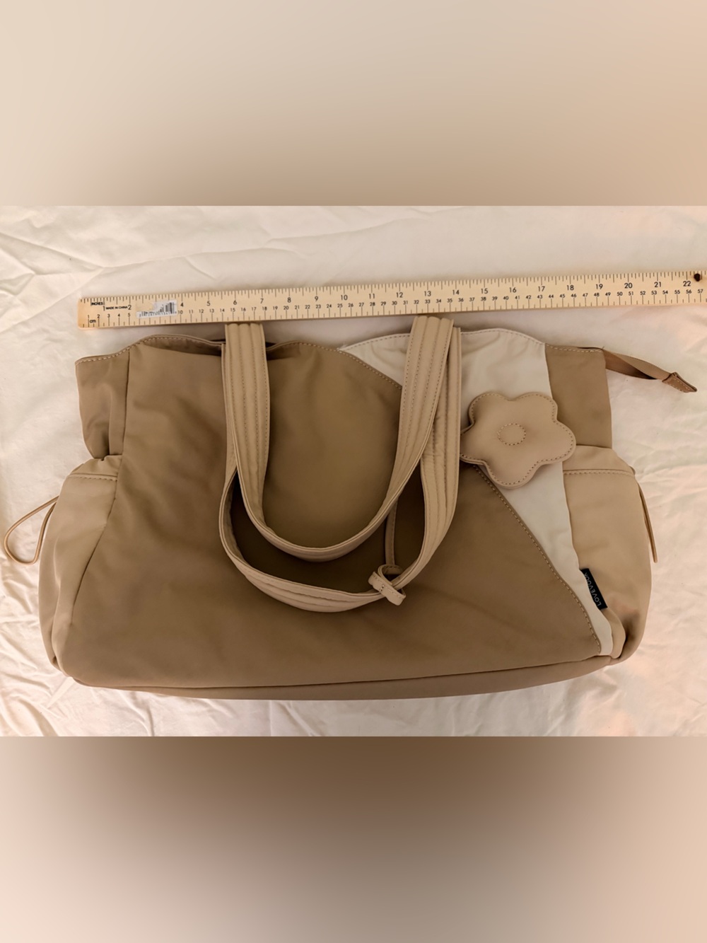 Lovevook Puffer Beige Floral Accent All-Purpose Tote Bag
